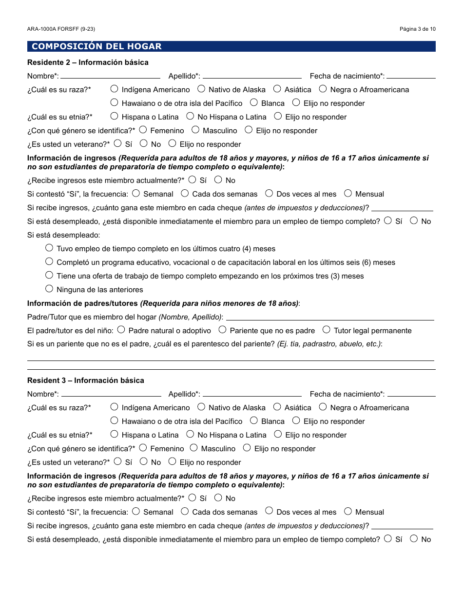 Formulario ARA-1000A-S Solicitud Manual De Asistencia Para La Renta En Arizona - Arizona (Spanish), Page 3