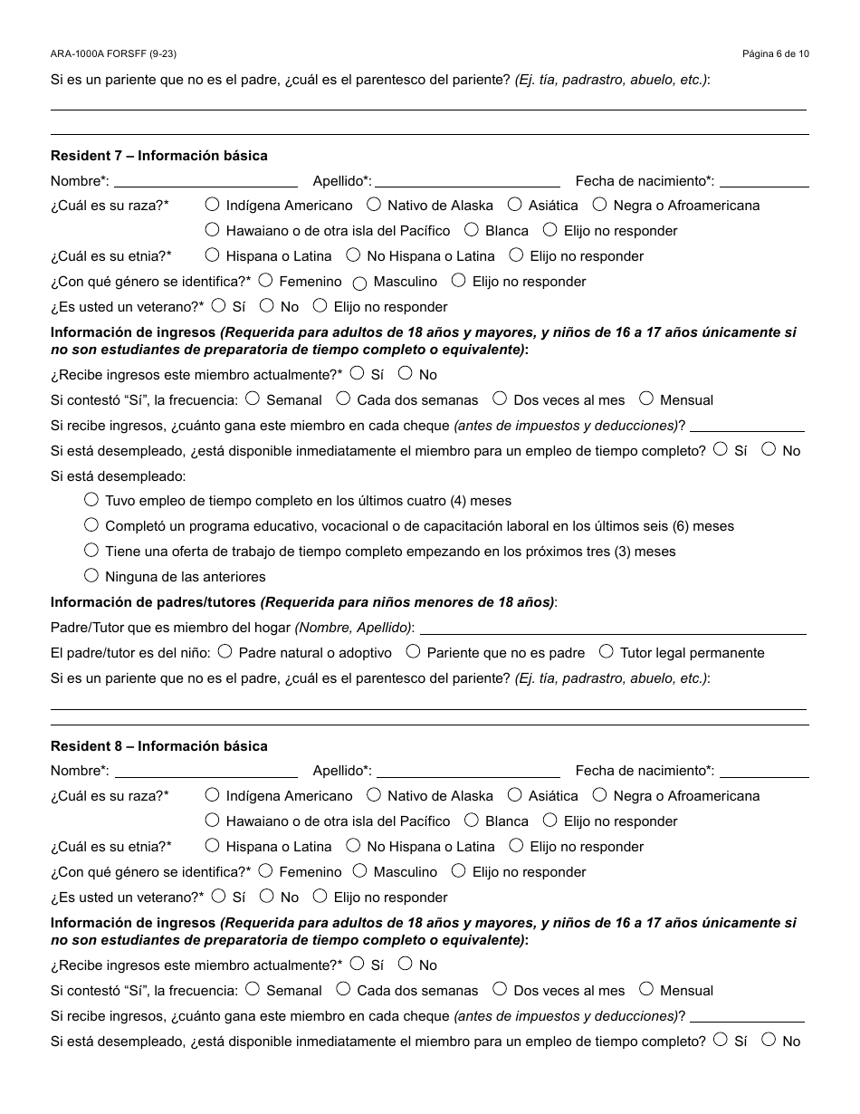 Formulario ARA-1000A-S Solicitud Manual De Asistencia Para La Renta En Arizona - Arizona (Spanish), Page 6