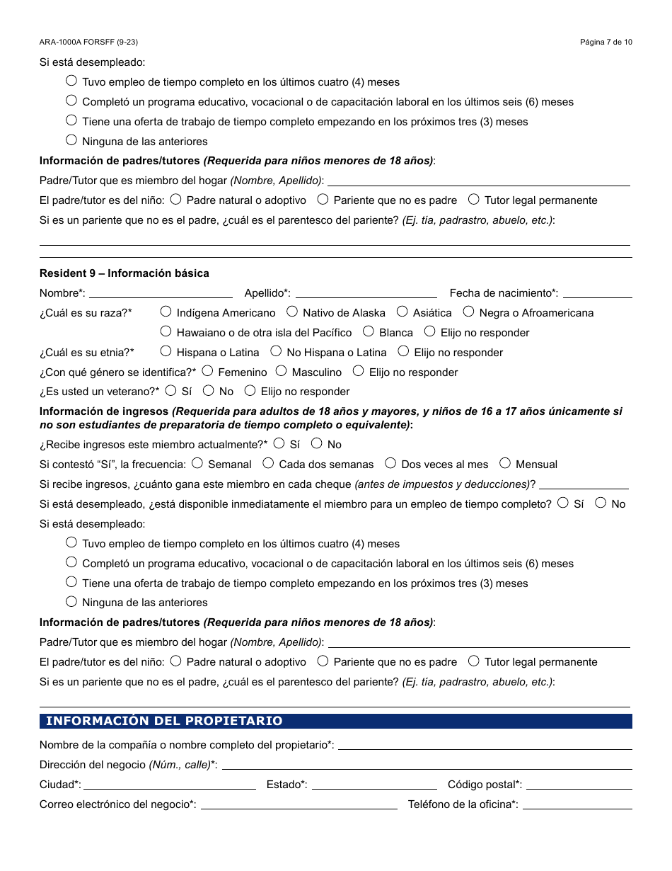 Formulario ARA-1000A-S Solicitud Manual De Asistencia Para La Renta En Arizona - Arizona (Spanish), Page 7