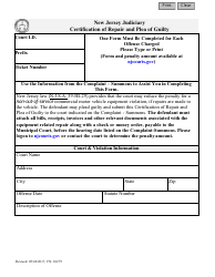 Form 10279 Certification of Repair and Plea of Guilty - New Jersey
