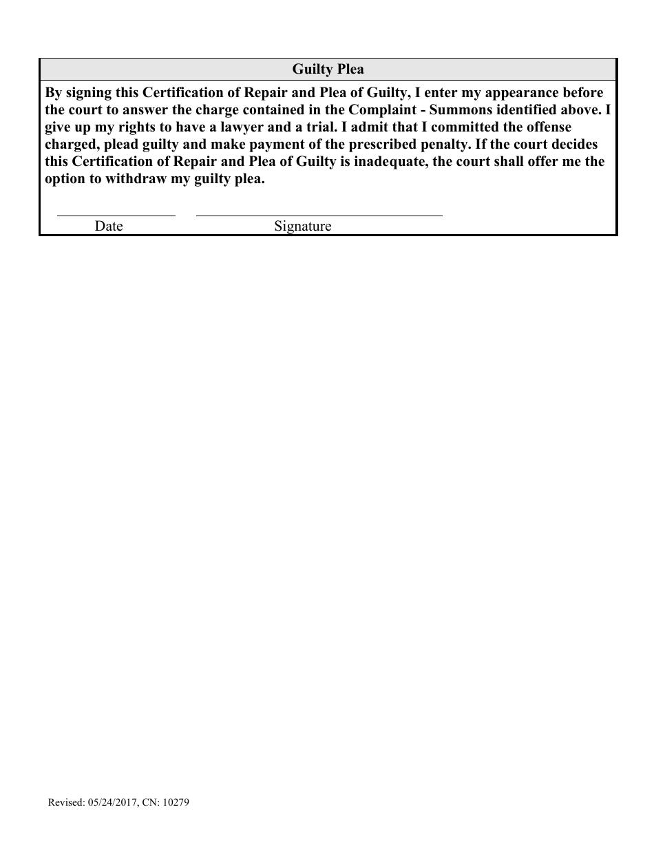 Form 10279 Certification of Repair and Plea of Guilty - New Jersey, Page 3