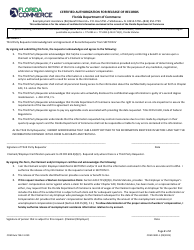 Form COM CARR-1 Certified Authorization for Release of Records - Florida, Page 2