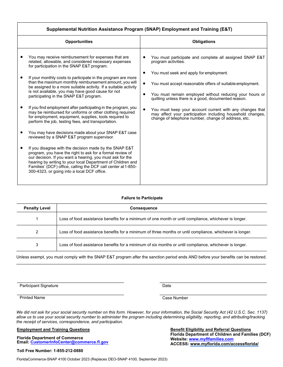 Form SNAP4100 Fill Out, Sign Online and Download Printable PDF