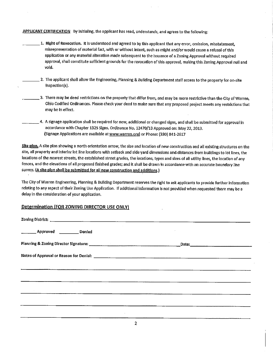 City of Warren, Ohio Zoning Use Approval Application - Fill Out, Sign ...