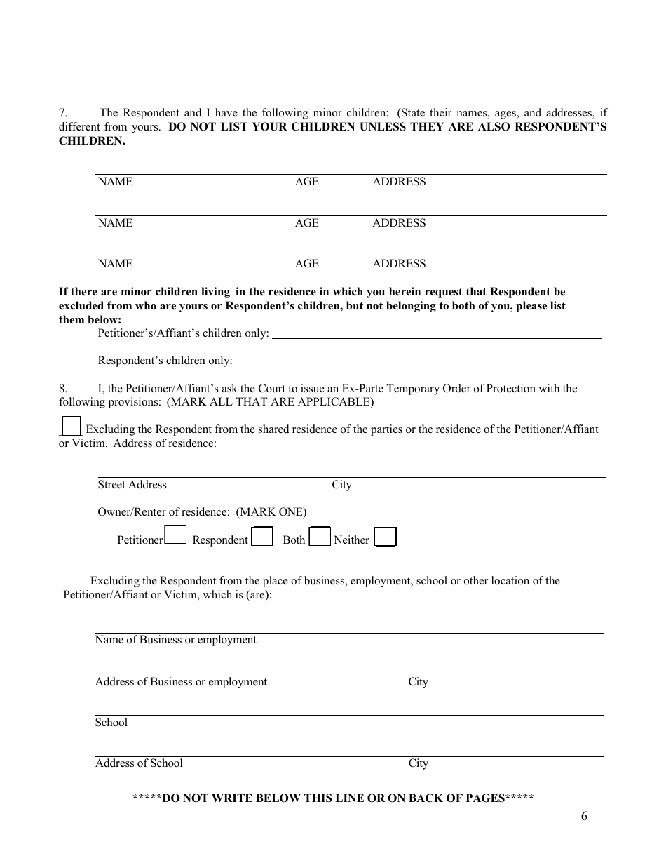 Petition and Affidavit for an Order of Protection - Arkansas, Page 6