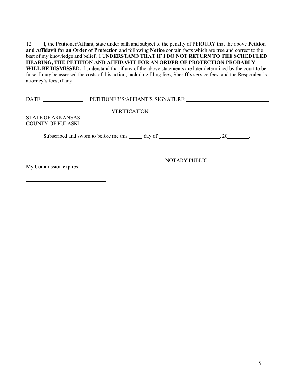 Arkansas Petition and Affidavit for an Order of Protection - Fill Out ...