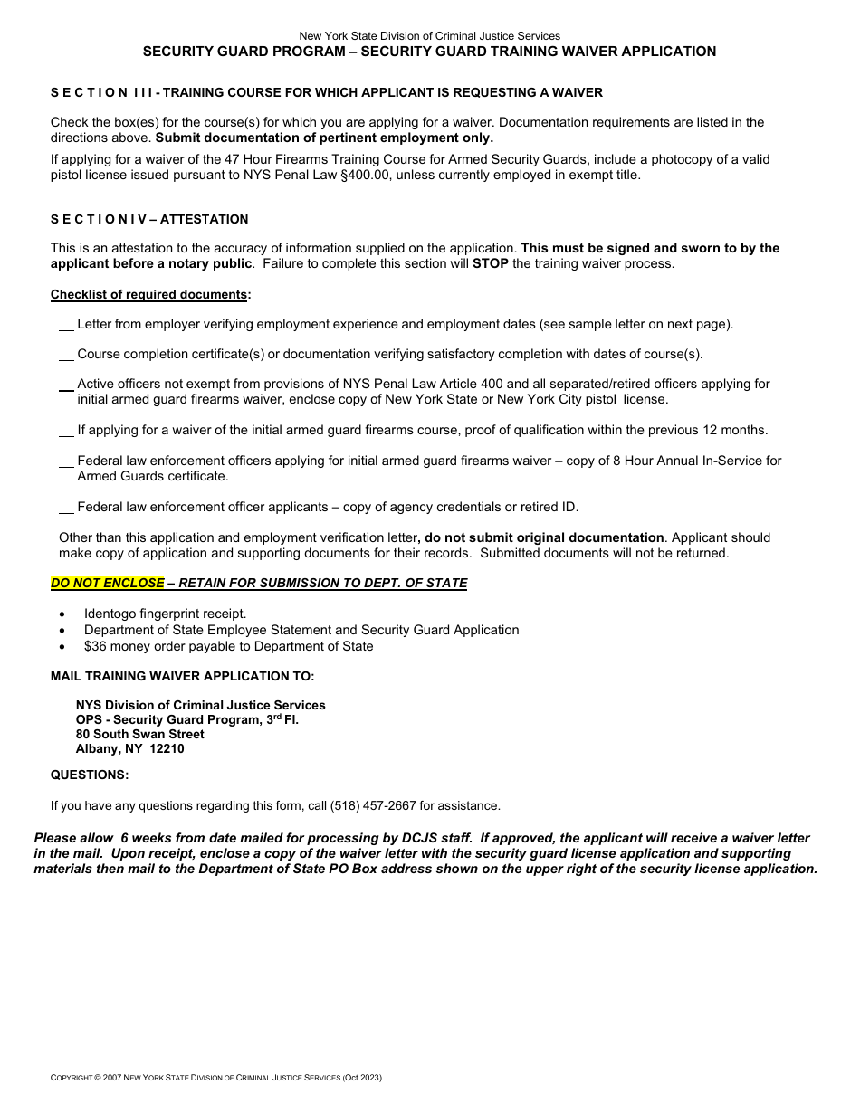 Security Guard Training Waiver Application - Security Guard Program - New York, Page 3