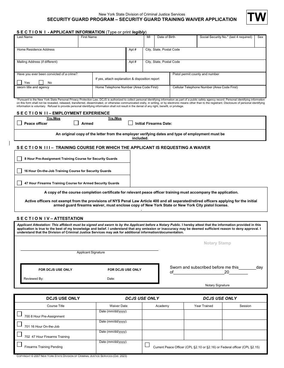 Security Guard Training Waiver Application - Security Guard Program - New York, Page 5