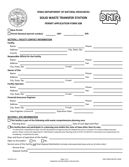 DNR Form 50B (542-1603)  Printable Pdf