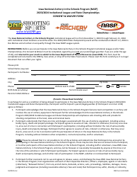 Document preview: DNR Form 542-0638 Invitational League and State Championships Consent & Waiver Form - Iowa National Archery in the Schools Program (Nasp) - Iowa, 2024