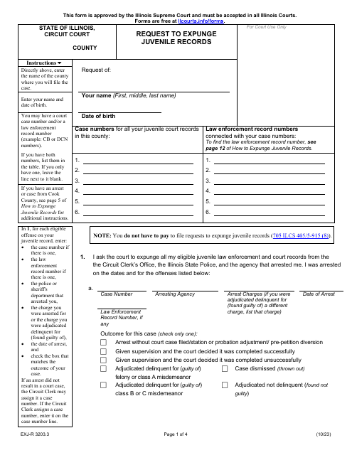 Form EXJ-R3203.3 Request to Expunge Juvenile Records - Illinois