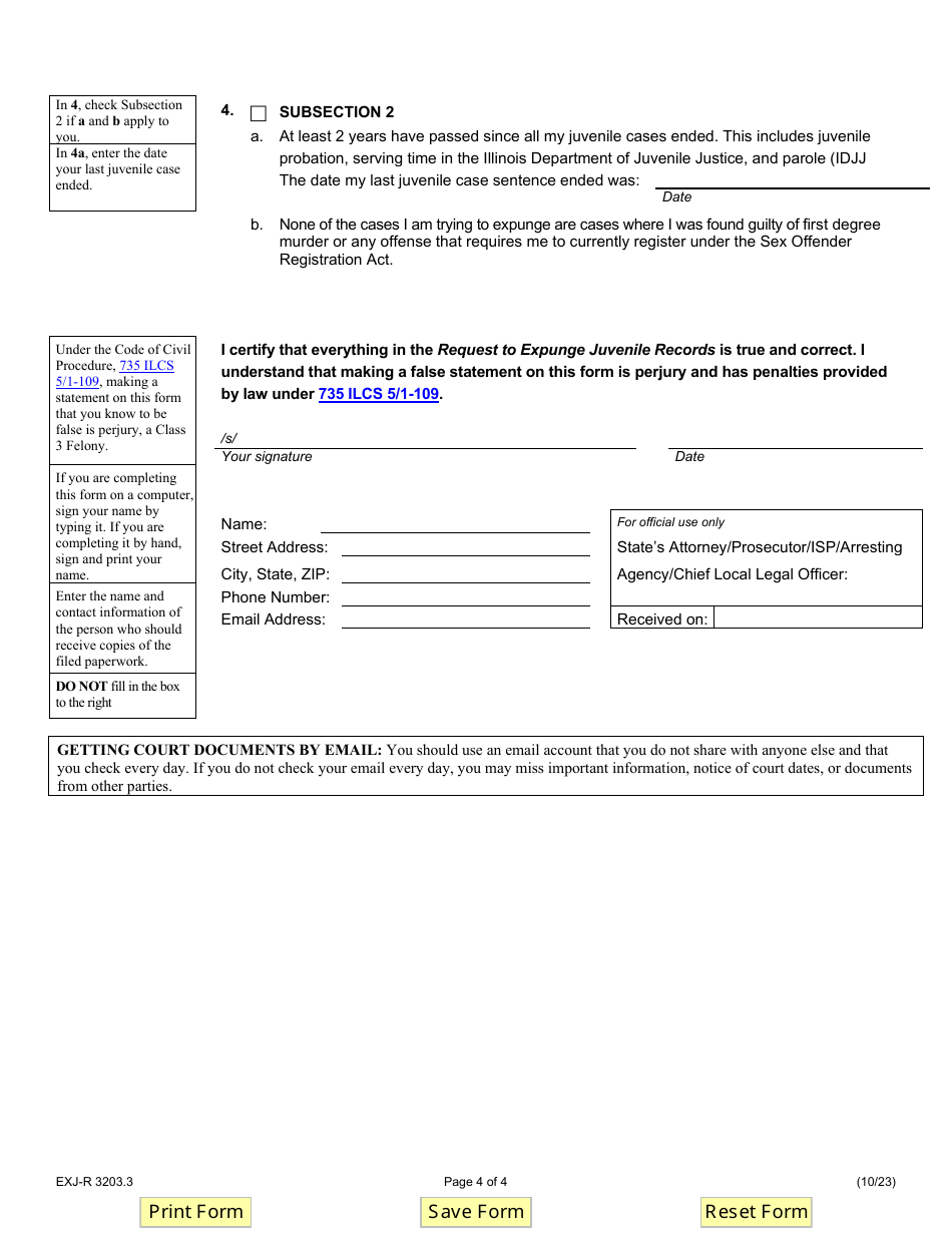 Form EXJ-R3203.3 Request to Expunge Juvenile Records - Illinois, Page 4