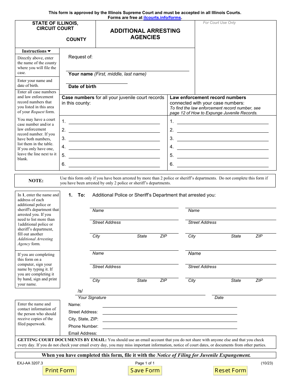Form EXJ-AA3207.3 Additional Arresting Agencies - Illinois, Page 1
