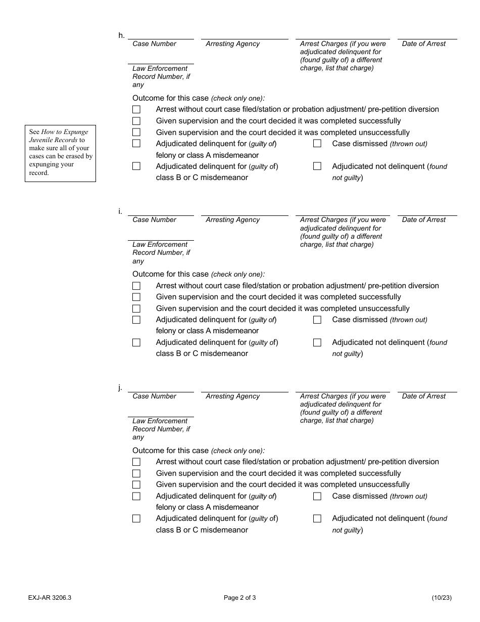 Form EXJ-AR3206.3 Additional Juvenile Records - Illinois, Page 2