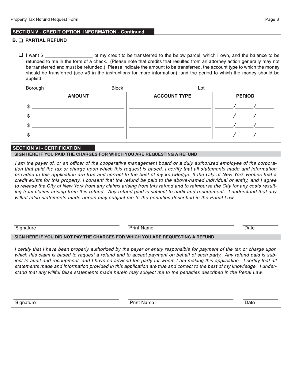 Form REF-01 Property Tax Refund Request - New York City, Page 3