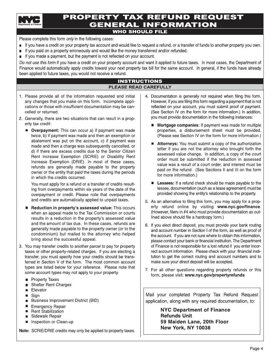 Form REF-01 Property Tax Refund Request - New York City, Page 4