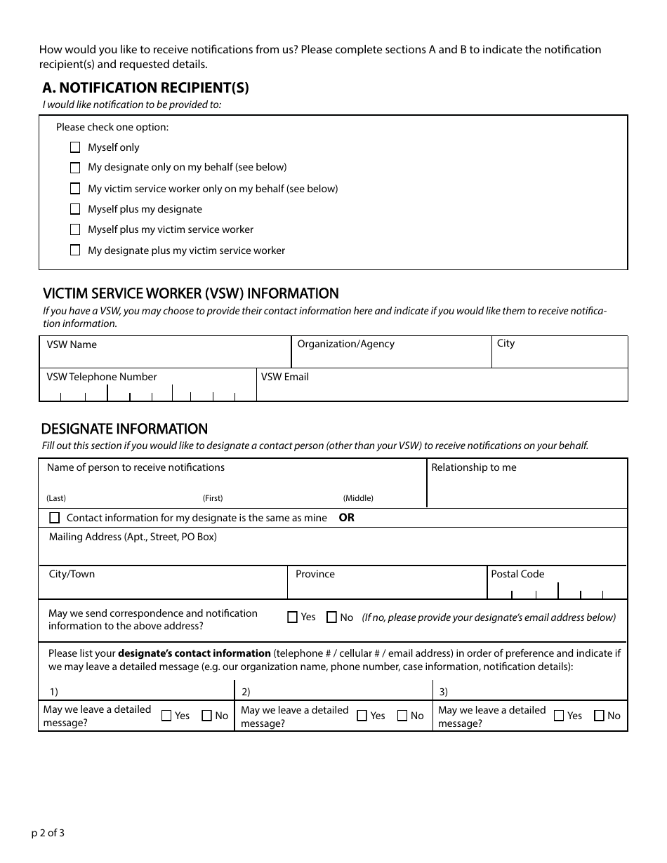 Victim Safety Unit Notification Application Form - British Columbia, Canada (English / Chinese), Page 3