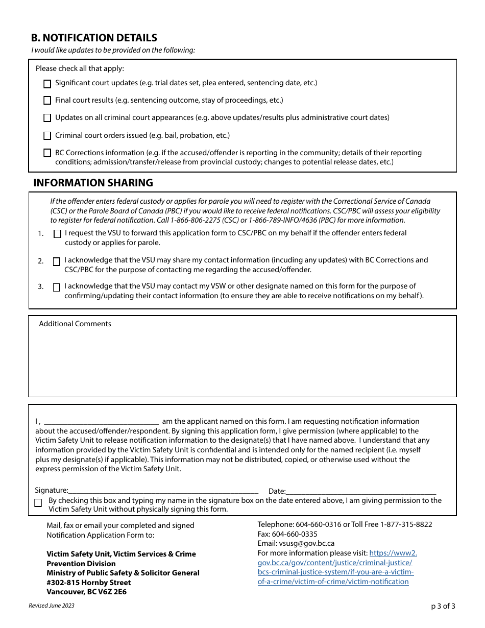 Victim Safety Unit Notification Application Form - British Columbia, Canada (English / Punjabi), Page 4