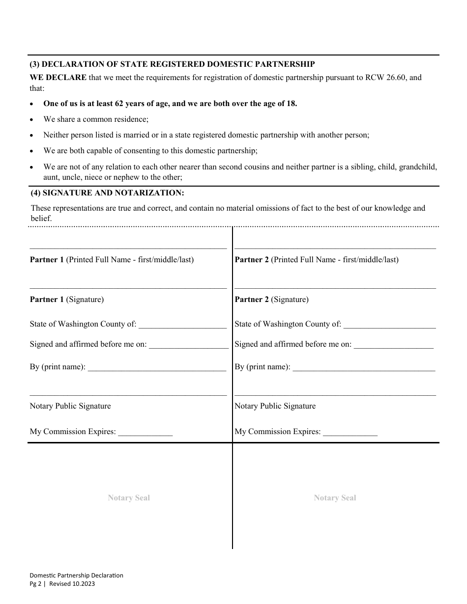 Washington Domestic Partnership Declaration Download Fillable PDF 2022 ...