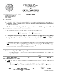 Document preview: SOS Form 0038 Professional Certificate of Limited Partnership (Oklahoma Limited Partnership) - Oklahoma