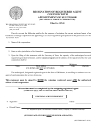 Document preview: SOS Form 0057 Resignation of Registered Agent Coupled With Appointment of Successor (Oklahoma & Foreign Corporation) - Oklahoma