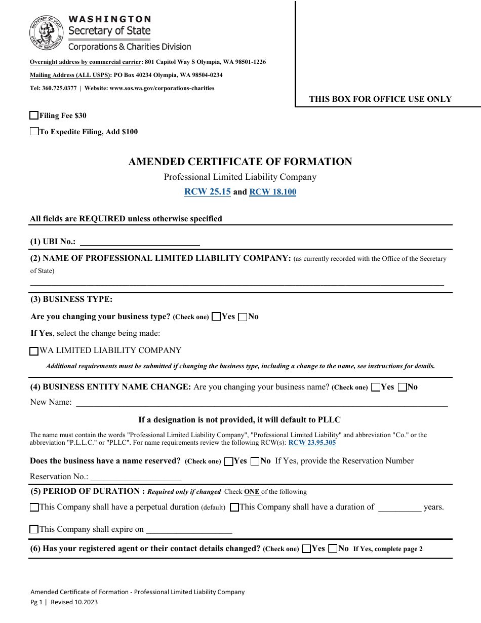 Amended Certificate of Formation - Professional Limited Liability Company - Washington, Page 3