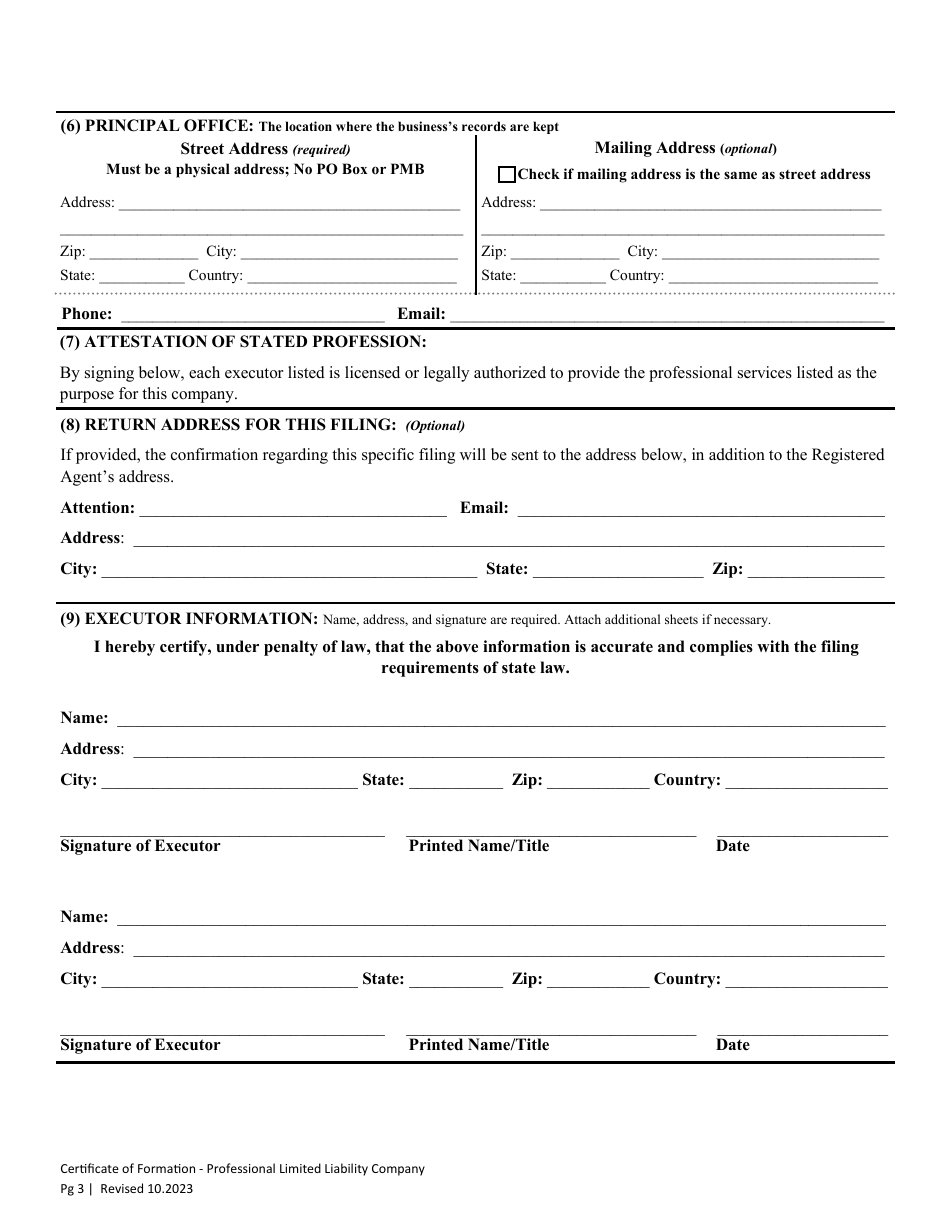Certificate of Formation - Professional Limited Liability Company - Washington, Page 5