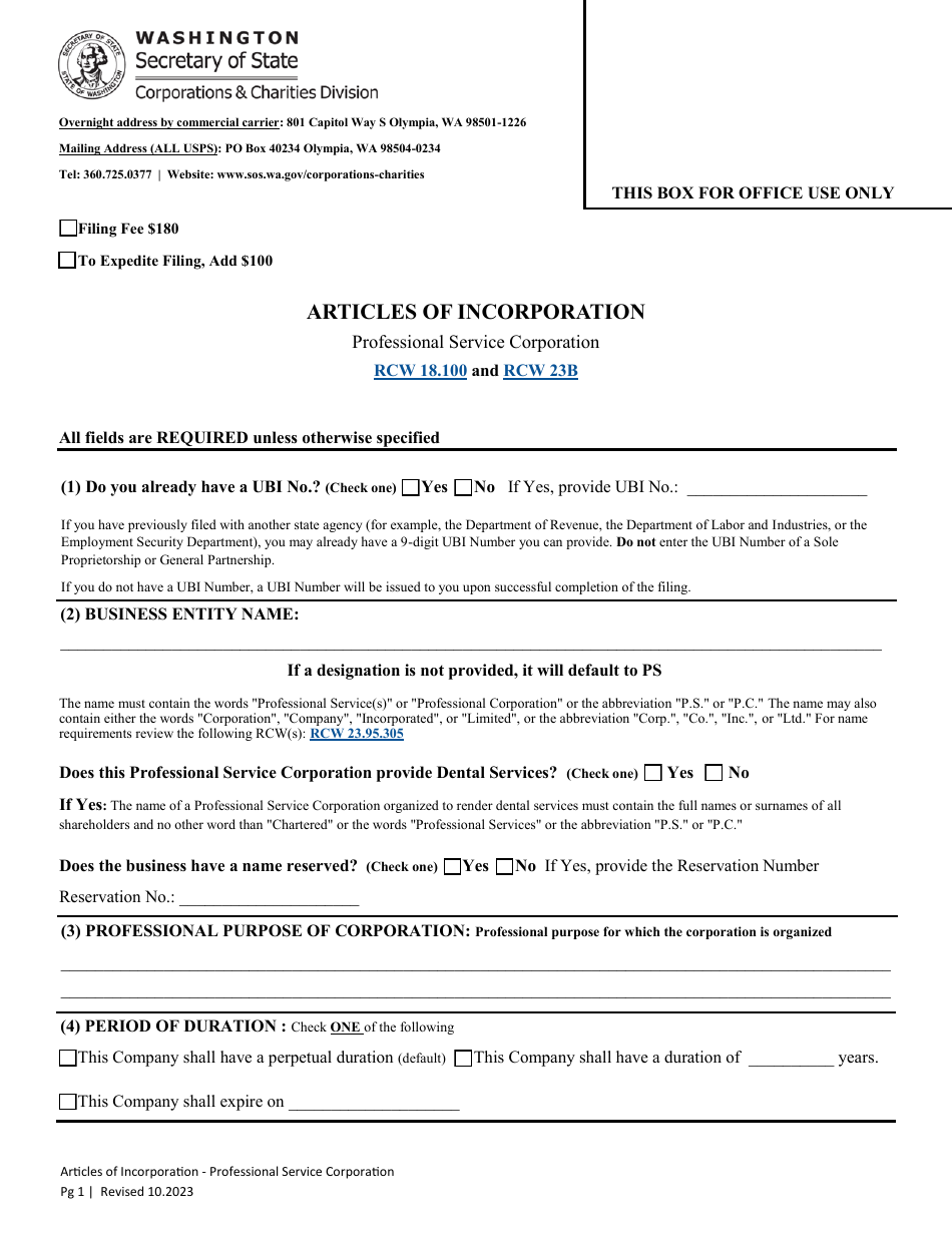 Articles of Incorporation - Professional Service Corporation - Washington, Page 3