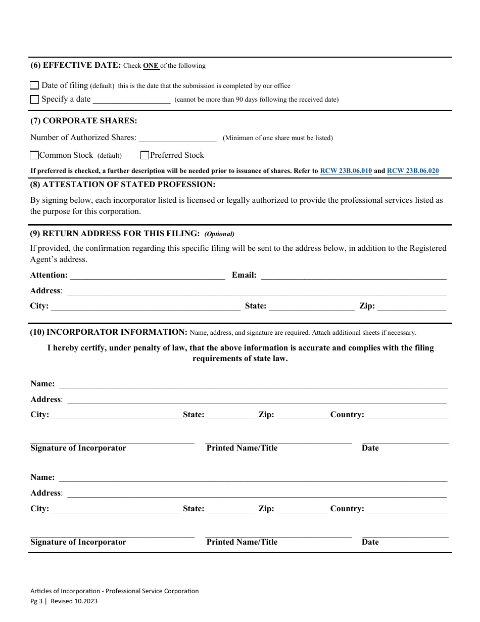 Articles of Incorporation - Professional Service Corporation - Washington, Page 5