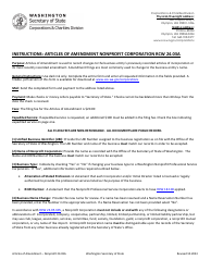 Document preview: Articles of Amendment - Nonprofit Corporation - Washington