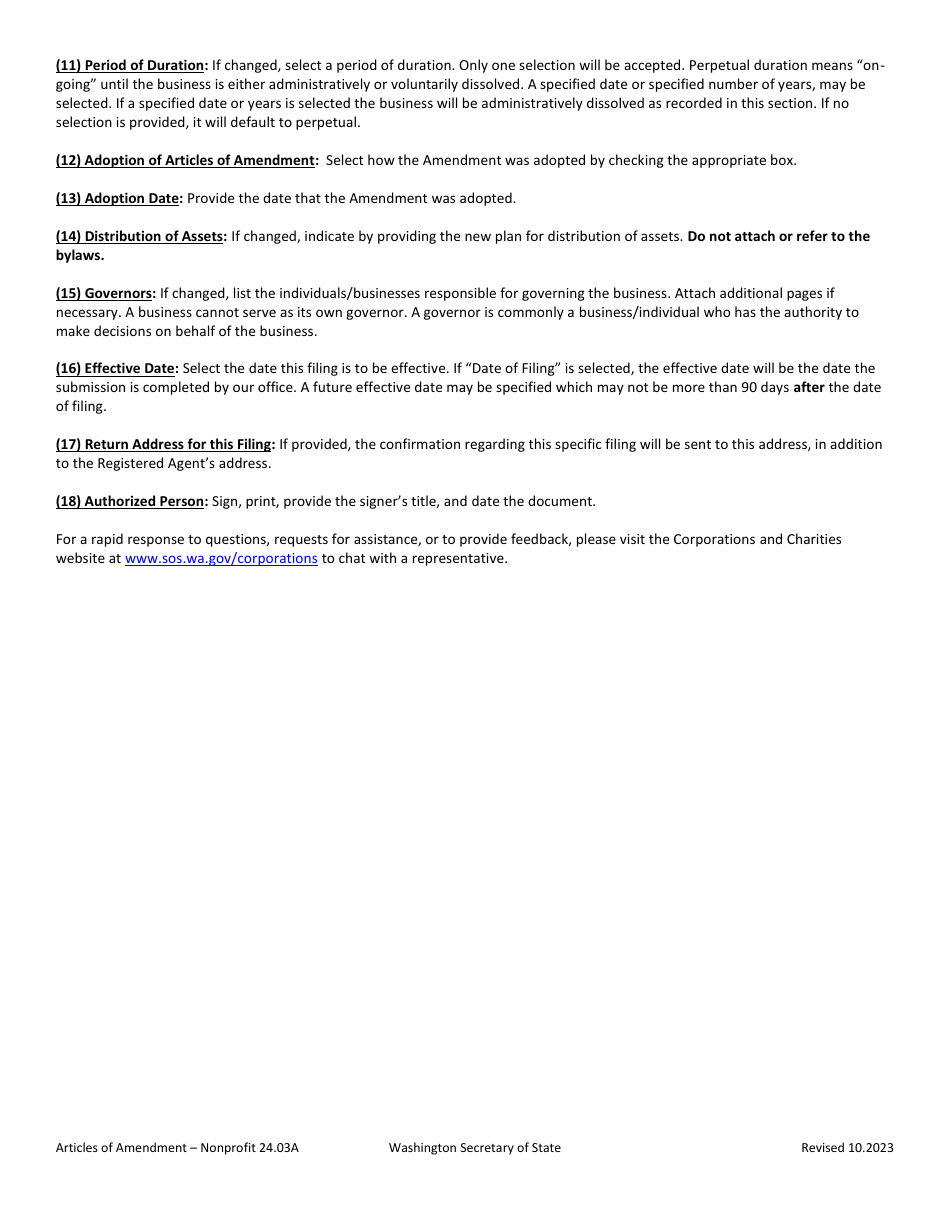 Articles of Amendment - Nonprofit Corporation - Washington, Page 3