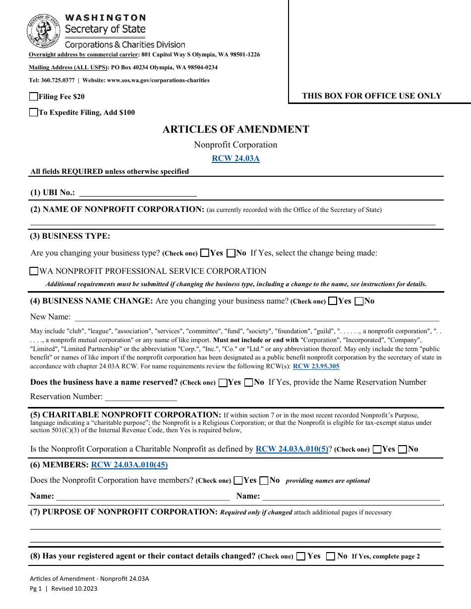 Articles of Amendment - Nonprofit Corporation - Washington, Page 4