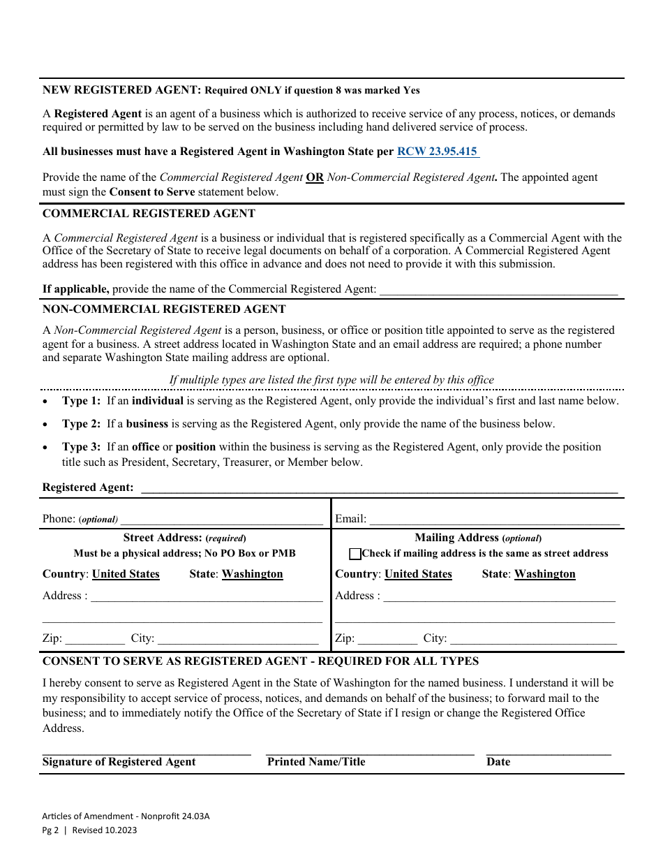 Articles of Amendment - Nonprofit Corporation - Washington, Page 5