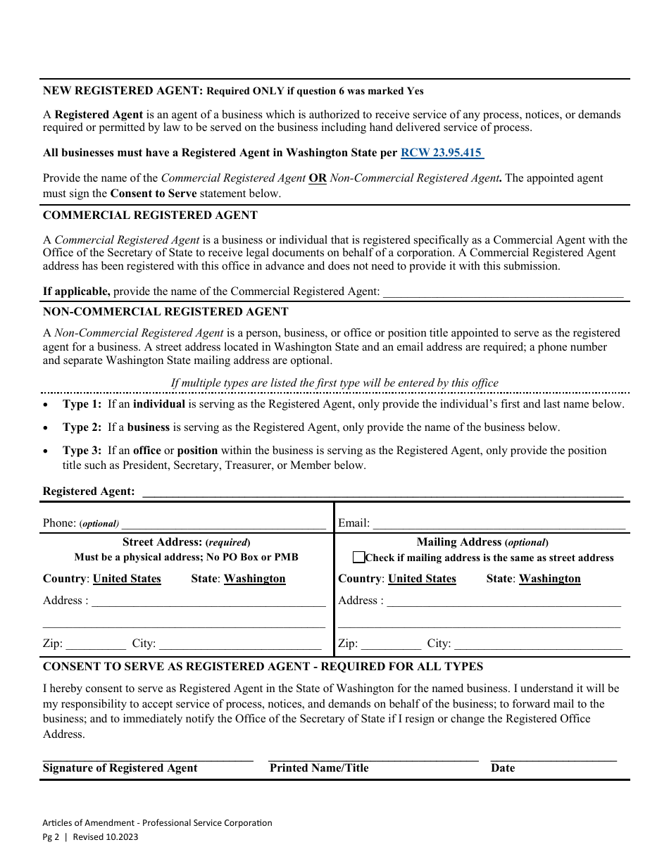 Articles of Amendment - Professional Service Corporation - Washington, Page 4