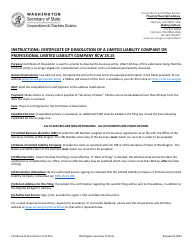 Document preview: Certificate of Dissolution - Limited Liability Company/Professional Limited Liability Company - Washington