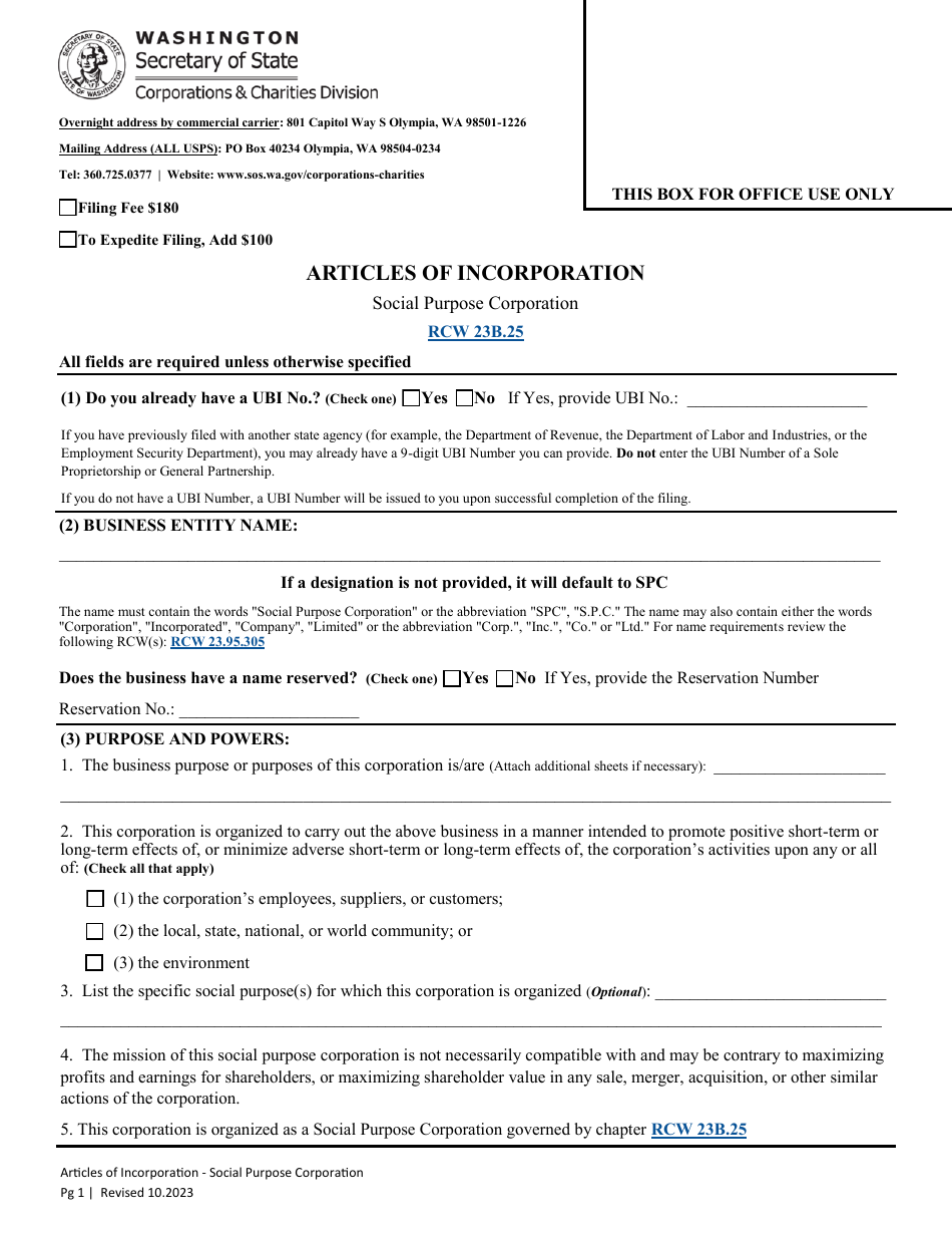Articles of Incorporation - Social Purpose Corporation - Washington, Page 3