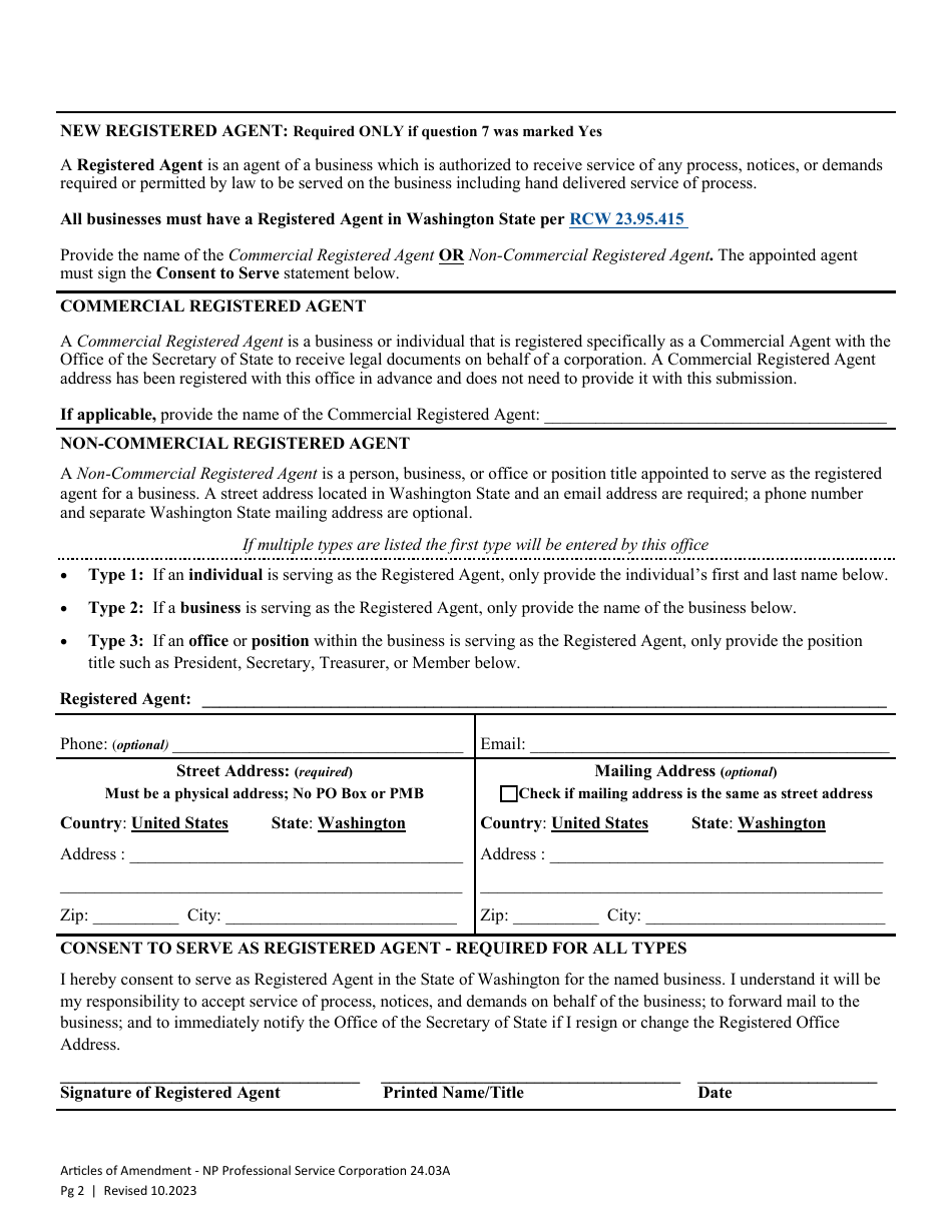 Articles of Amendment - Nonprofit Professional Service Corporation - Washington, Page 5
