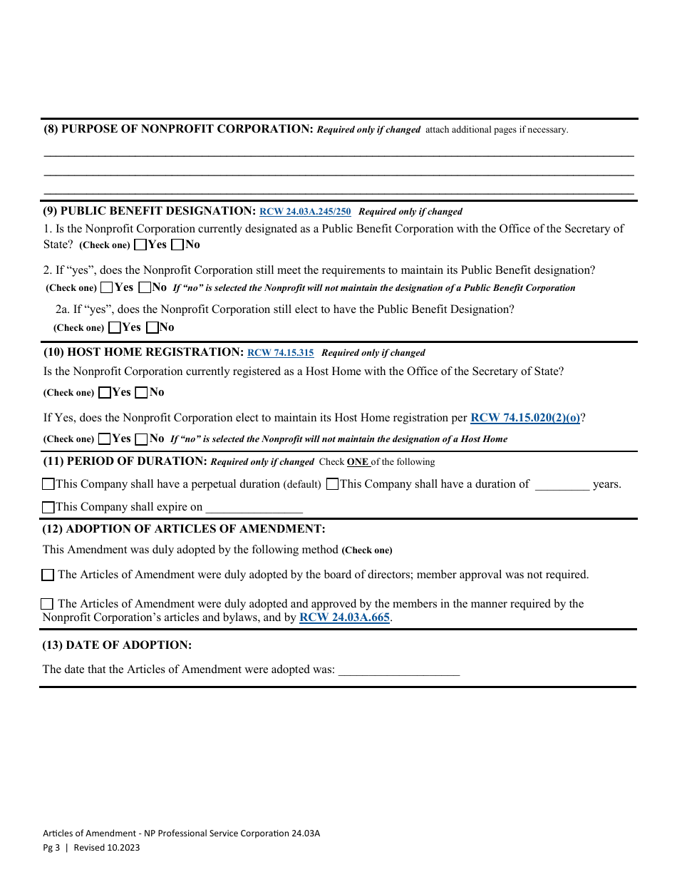 Articles of Amendment - Nonprofit Professional Service Corporation - Washington, Page 6