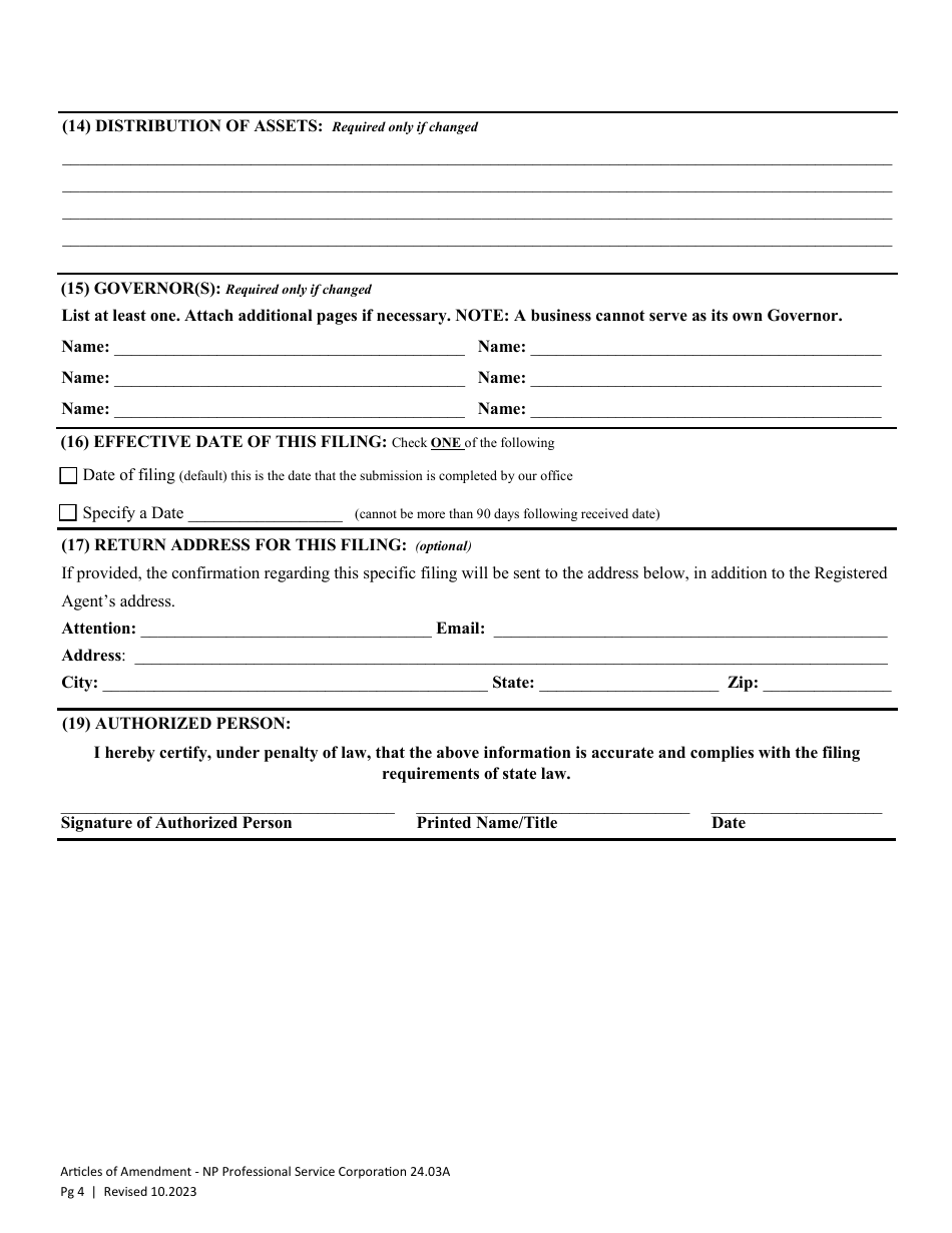 Articles of Amendment - Nonprofit Professional Service Corporation - Washington, Page 7