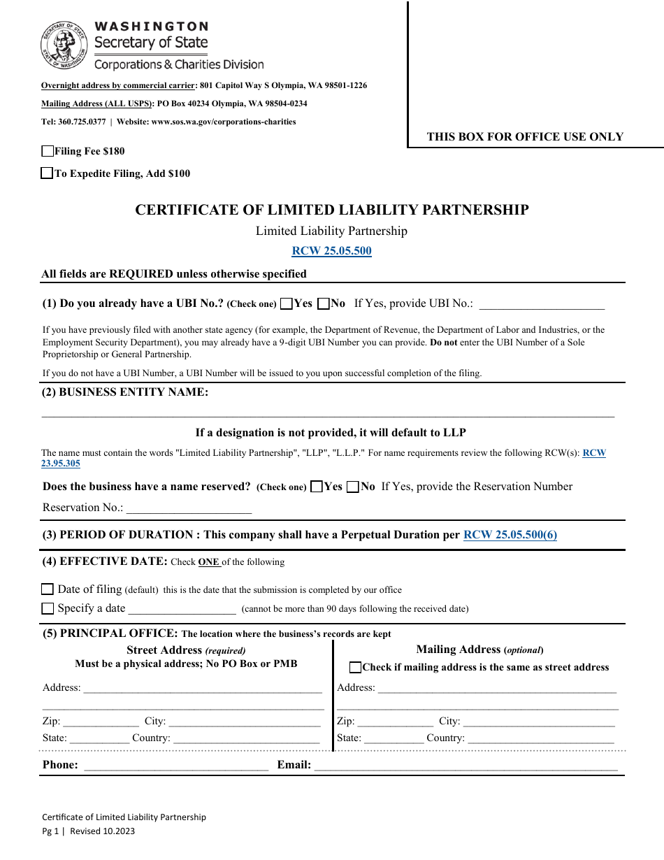 Certificate of Limited Liability Partnership - Washington, Page 3