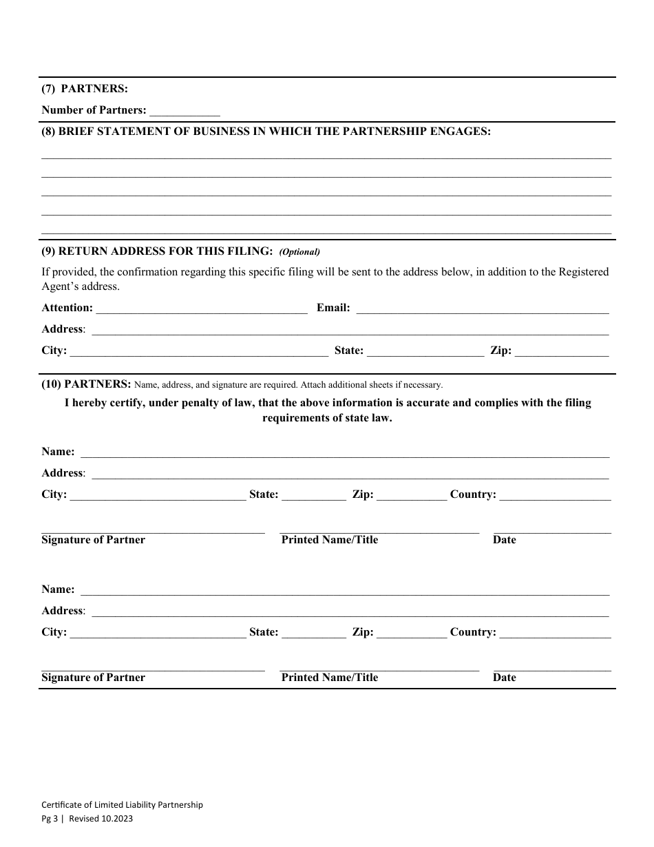 Certificate of Limited Liability Partnership - Washington, Page 5