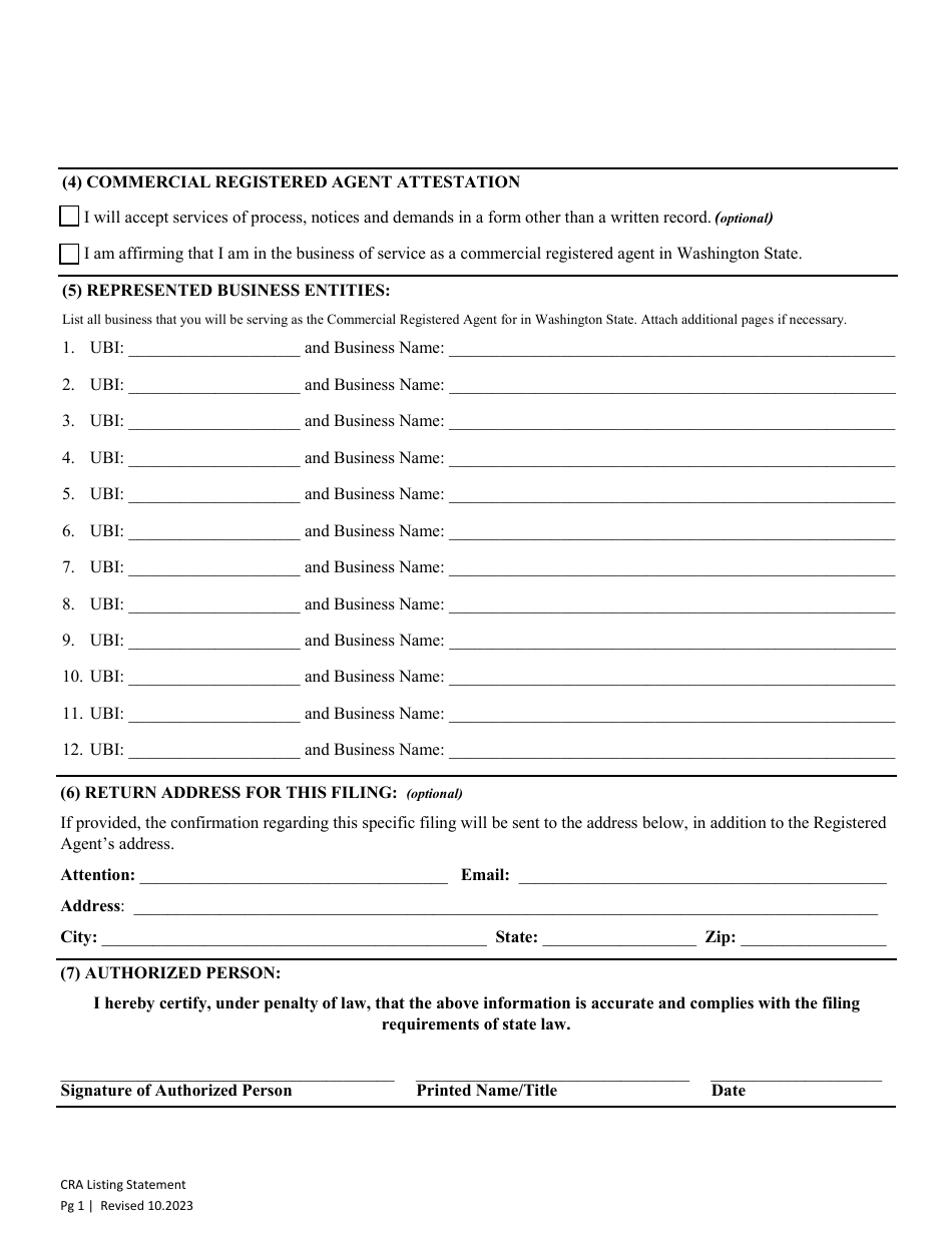 Commercial Registered Agent Listing Statement - Washington, Page 3