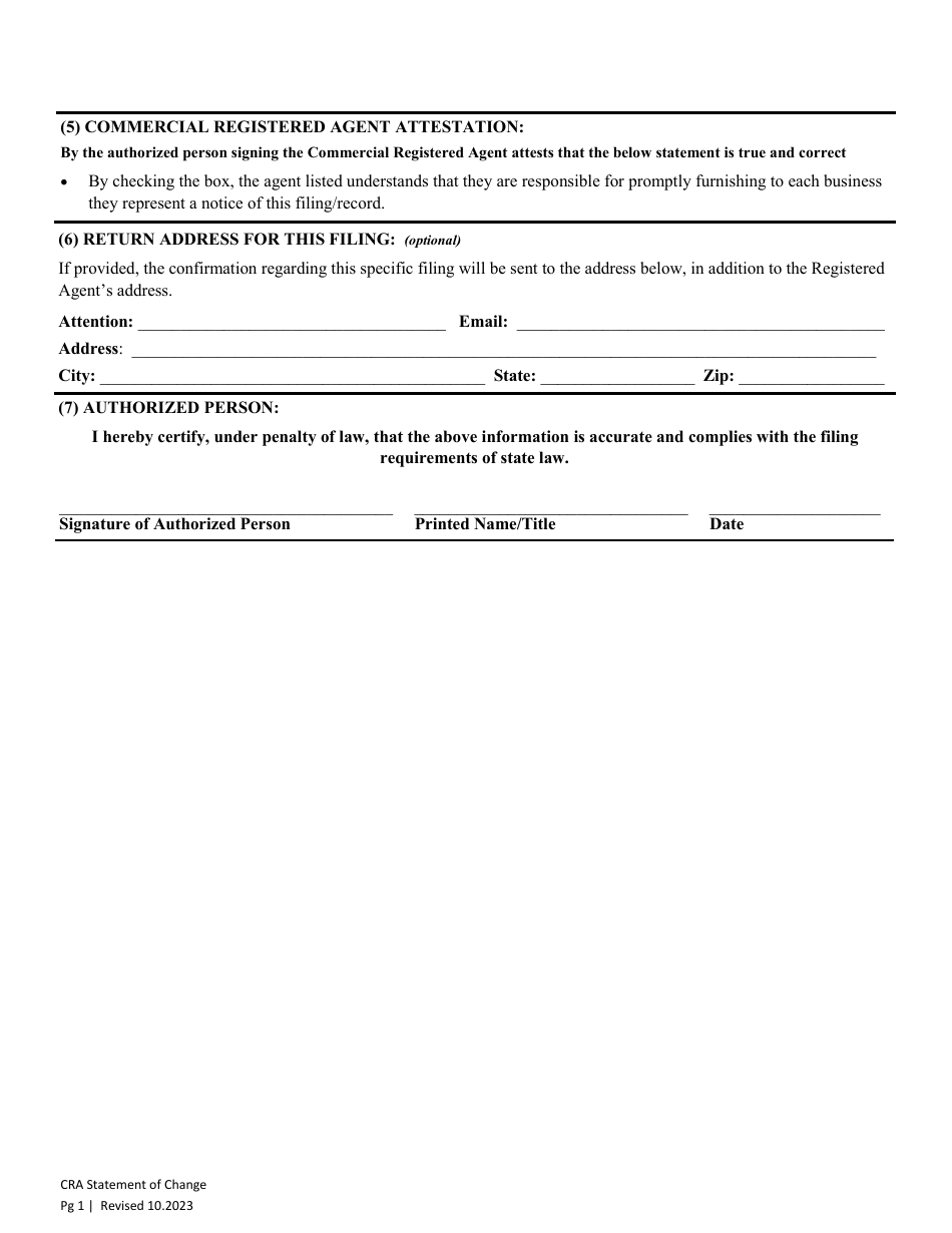Commercial Registered Agent Statement of Change - Washington, Page 3