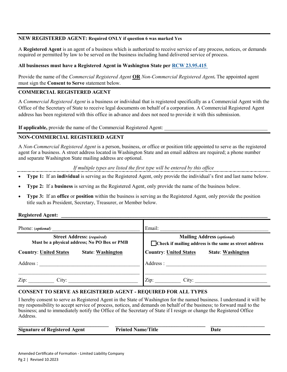 Amended Certificate of Formation - Limited Liability Company - Washington, Page 4