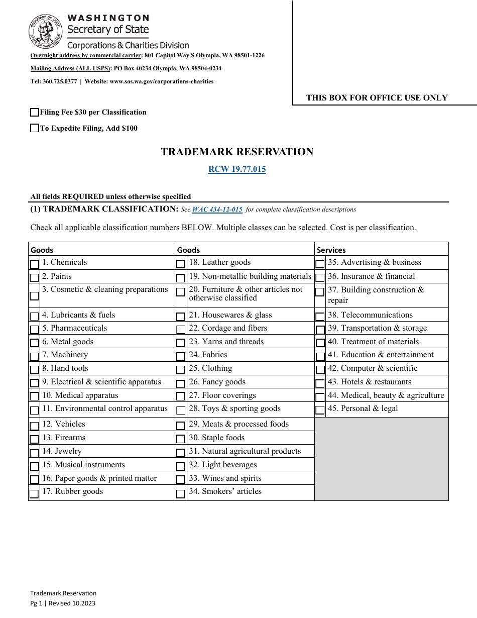 Trademark Reservation - Washington, Page 3