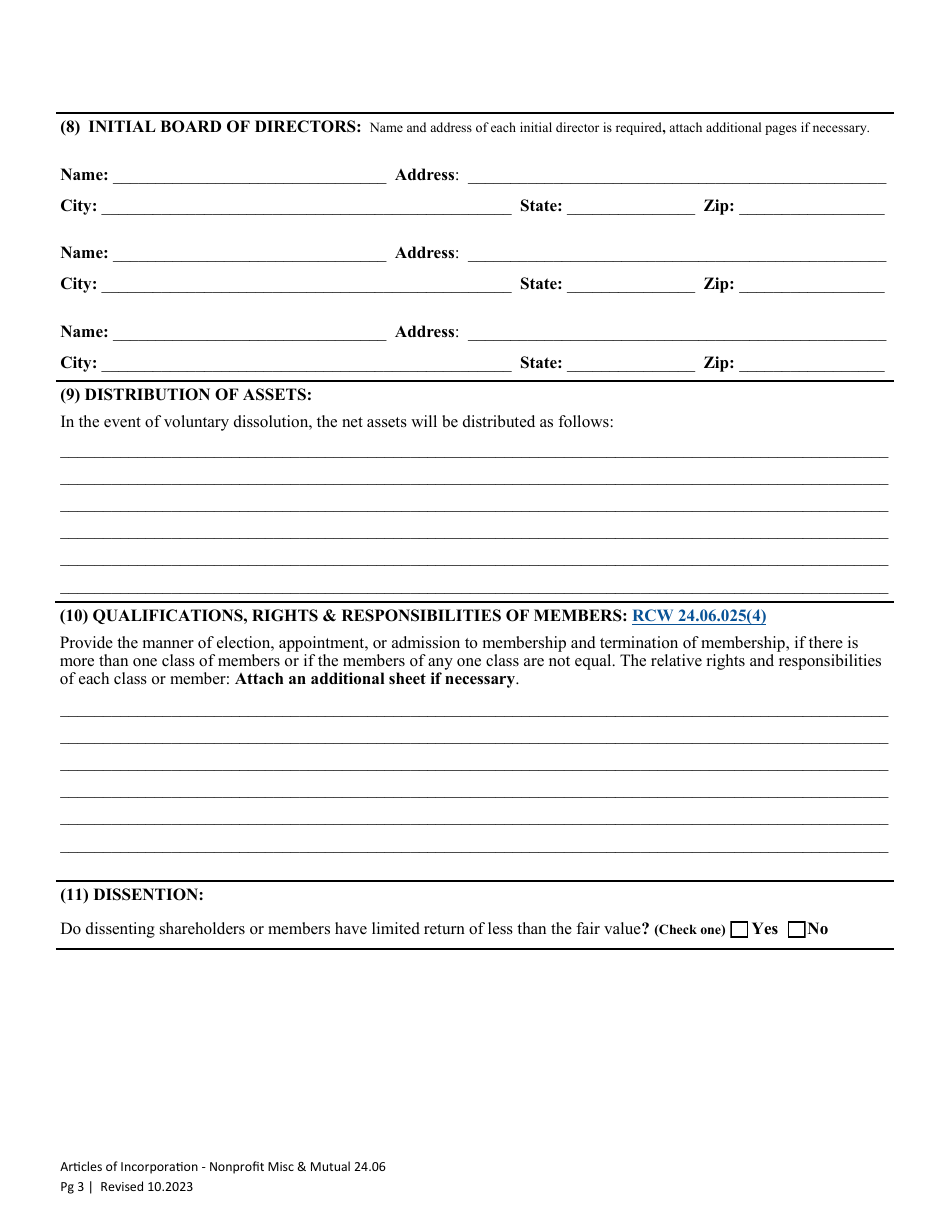 Articles of Incorporation - Nonprofit Miscellaneous and Mutual Corporation - Washington, Page 6