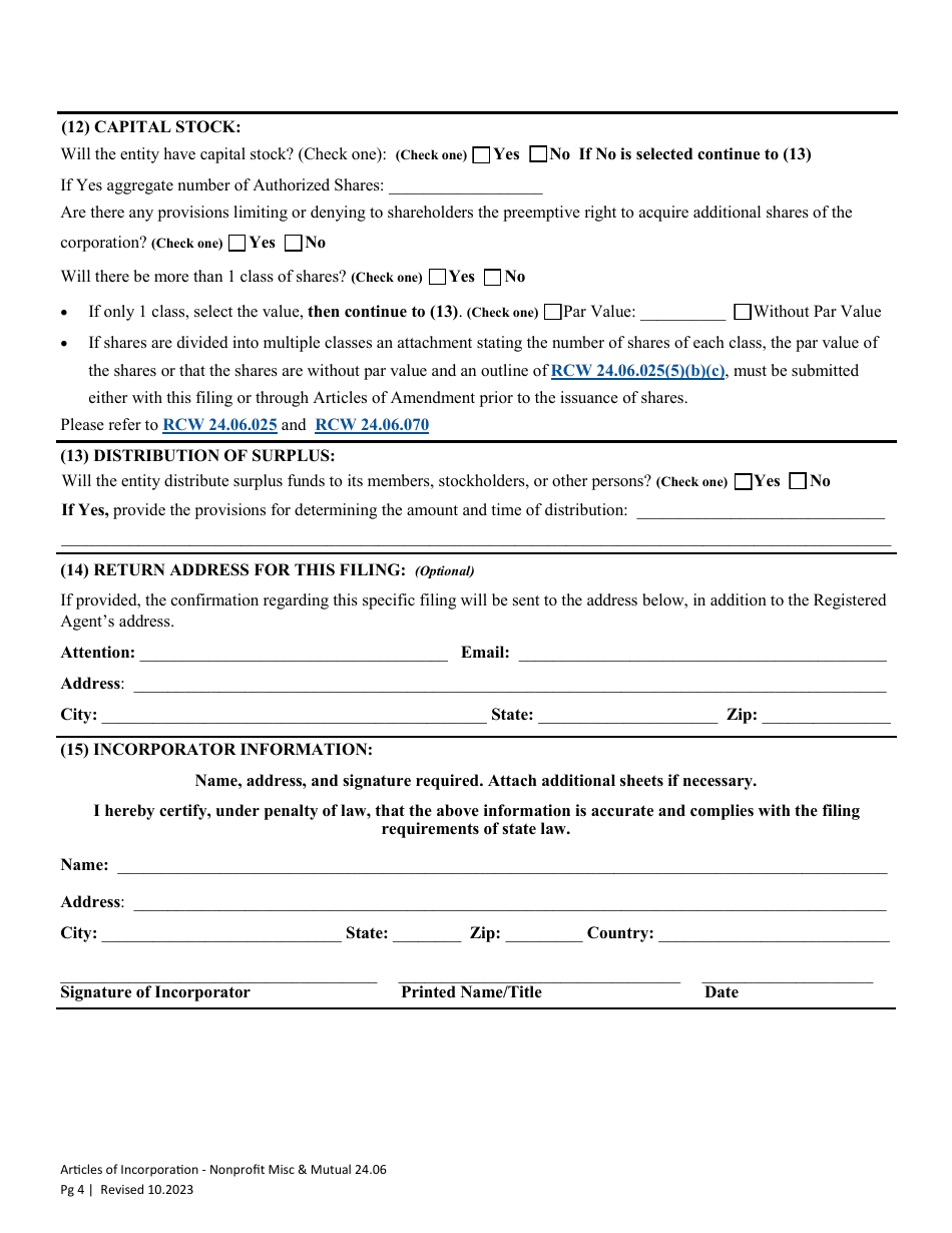 Articles of Incorporation - Nonprofit Miscellaneous and Mutual Corporation - Washington, Page 7
