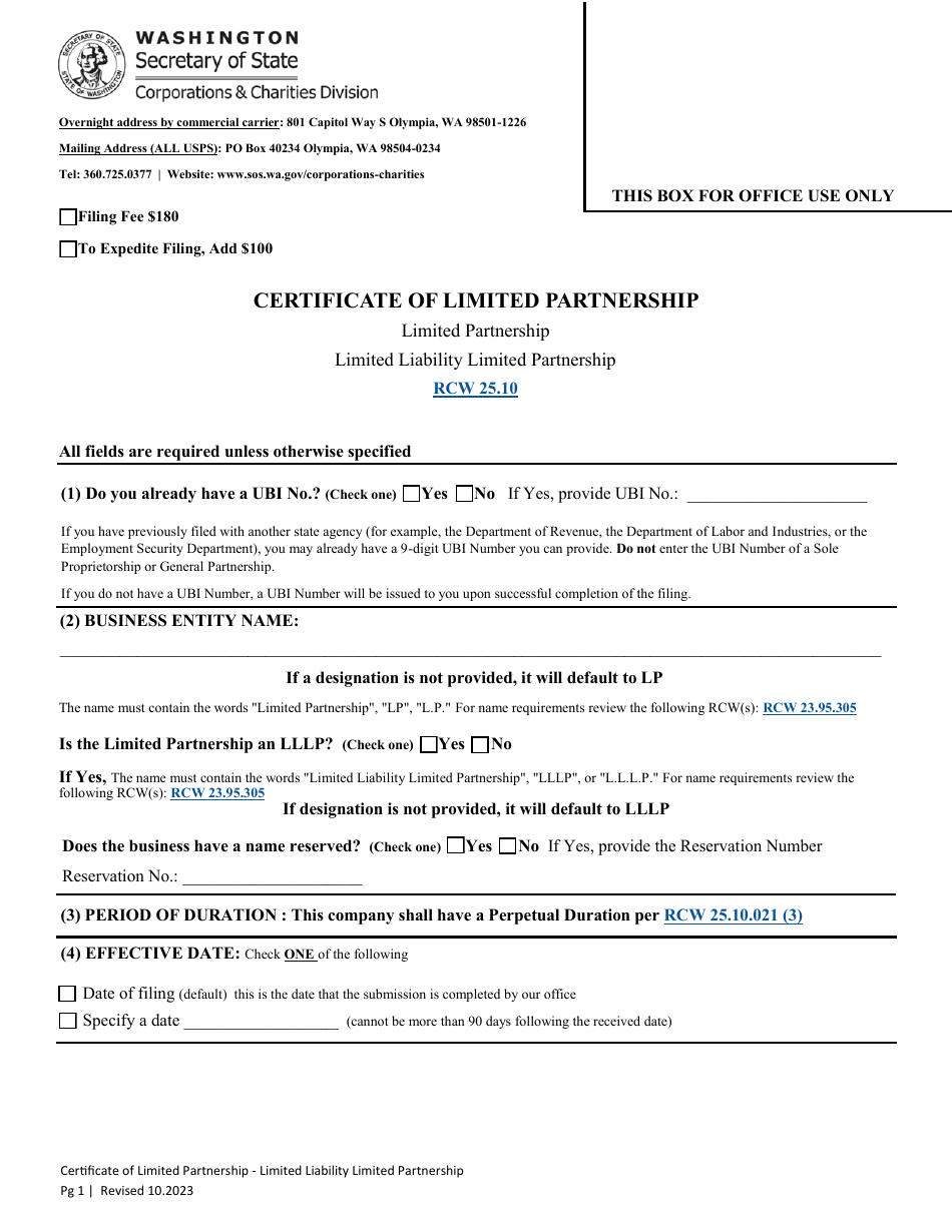 Certificate of Limited Partnership - Limited Partnership / Limited Liability Limited Partnership - Washington, Page 3