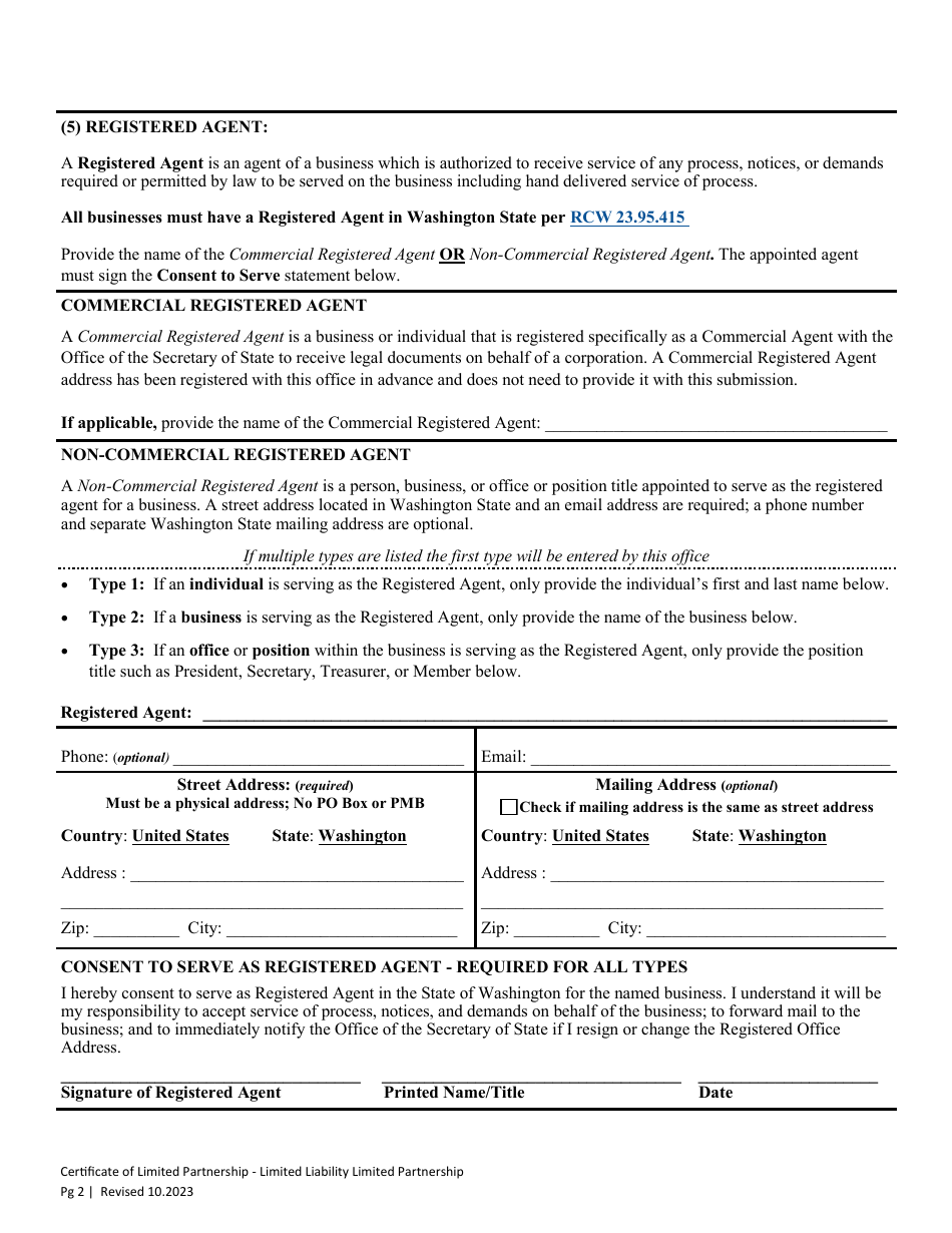 Certificate of Limited Partnership - Limited Partnership / Limited Liability Limited Partnership - Washington, Page 4