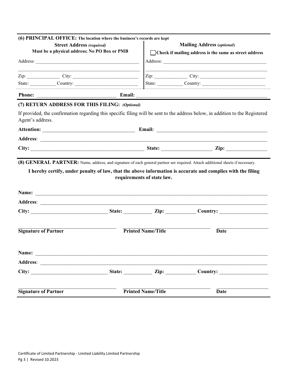 Certificate of Limited Partnership - Limited Partnership / Limited Liability Limited Partnership - Washington, Page 5